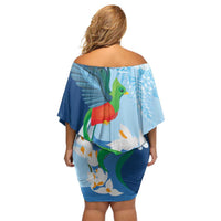 Guatemala Quetzal Bird Family Matching Off Shoulder Short Dress and Hawaiian Shirt Monja Blanca Flowers