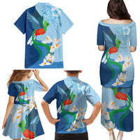 Guatemala Quetzal Bird Family Matching Puletasi and Hawaiian Shirt Monja Blanca Flowers