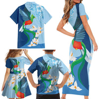 Guatemala Quetzal Bird Family Matching Short Sleeve Bodycon Dress and Hawaiian Shirt Monja Blanca Flowers