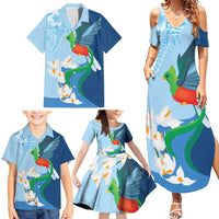 Guatemala Quetzal Bird Family Matching Summer Maxi Dress and Hawaiian Shirt Monja Blanca Flowers