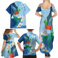 Guatemala Quetzal Bird Family Matching Summer Maxi Dress and Hawaiian Shirt Monja Blanca Flowers