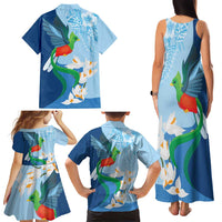 Guatemala Quetzal Bird Family Matching Tank Maxi Dress and Hawaiian Shirt Monja Blanca Flowers