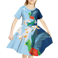 Guatemala Quetzal Bird Kid Short Sleeve Dress Monja Blanca Flowers