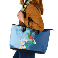 Guatemala Quetzal Bird Leather Tote Bag Monja Blanca Flowers