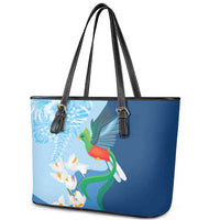Guatemala Quetzal Bird Leather Tote Bag Monja Blanca Flowers