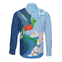 Guatemala Quetzal Bird Long Sleeve Button Shirt Monja Blanca Flowers