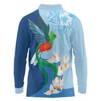 Guatemala Quetzal Bird Long Sleeve Polo Shirt Monja Blanca Flowers