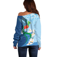 Guatemala Quetzal Bird Off Shoulder Sweater Monja Blanca Flowers