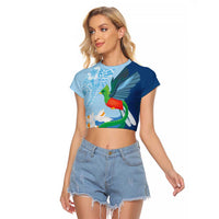 Guatemala Quetzal Bird Raglan Cropped T Shirt Monja Blanca Flowers