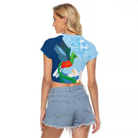 Guatemala Quetzal Bird Raglan Cropped T Shirt Monja Blanca Flowers