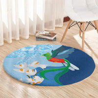 Guatemala Quetzal Bird Round Carpet Monja Blanca Flowers