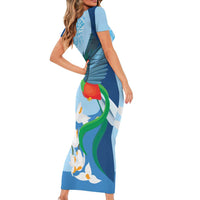 Guatemala Quetzal Bird Short Sleeve Bodycon Dress Monja Blanca Flowers