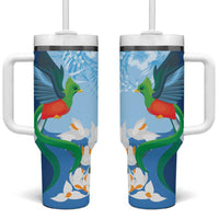 Guatemala Quetzal Bird Tumbler With Handle Monja Blanca Flowers