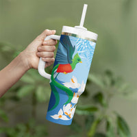 Guatemala Quetzal Bird Tumbler With Handle Monja Blanca Flowers