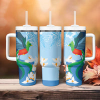 Guatemala Quetzal Bird Tumbler With Handle Monja Blanca Flowers