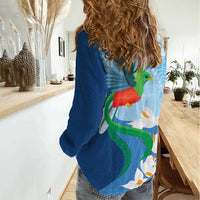 Guatemala Quetzal Bird Women Casual Shirt Monja Blanca Flowers