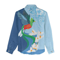 Guatemala Quetzal Bird Women Casual Shirt Monja Blanca Flowers