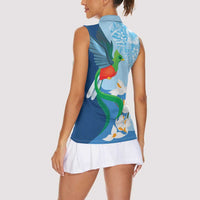 Guatemala Quetzal Bird Women Sleeveless Polo Shirt Monja Blanca Flowers