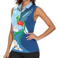 Guatemala Quetzal Bird Women Sleeveless Polo Shirt Monja Blanca Flowers