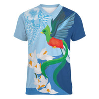 Guatemala Quetzal Bird Women V-Neck T-Shirt Monja Blanca Flowers