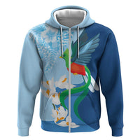 Guatemala Quetzal Bird Zip Hoodie Monja Blanca Flowers