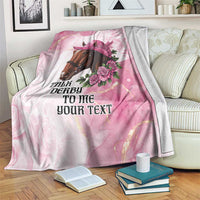 Personalized Kentucky Horse Race Blanket Big Hats And Horses Pink Out Party