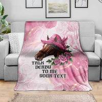 Personalized Kentucky Horse Race Blanket Big Hats And Horses Pink Out Party
