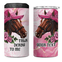 Personalized Kentucky Horse Race 4 in 1 Can Cooler Tumbler Big Hats And Horses Pink Out Party