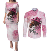 Personalized Kentucky Horse Race Couples Matching Puletasi and Long Sleeve Button Shirt Big Hats And Horses Pink Out Party