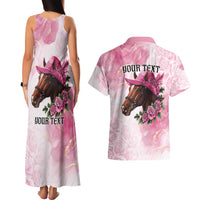 Personalized Kentucky Horse Race Couples Matching Tank Maxi Dress and Hawaiian Shirt Big Hats And Horses Pink Out Party