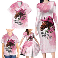 Personalized Kentucky Horse Race Family Matching Long Sleeve Bodycon Dress and Hawaiian Shirt Big Hats And Horses Pink Out Party