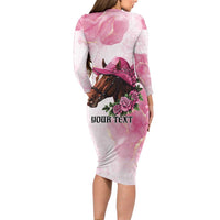 Personalized Kentucky Horse Race Family Matching Long Sleeve Bodycon Dress and Hawaiian Shirt Big Hats And Horses Pink Out Party