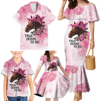 Personalized Kentucky Horse Race Family Matching Mermaid Dress and Hawaiian Shirt Big Hats And Horses Pink Out Party