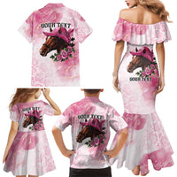 Personalized Kentucky Horse Race Family Matching Mermaid Dress and Hawaiian Shirt Big Hats And Horses Pink Out Party
