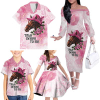 Personalized Kentucky Horse Race Family Matching Off The Shoulder Long Sleeve Dress and Hawaiian Shirt Big Hats And Horses Pink Out Party
