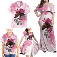 Personalized Kentucky Horse Race Family Matching Off Shoulder Maxi Dress and Hawaiian Shirt Big Hats And Horses Pink Out Party