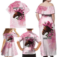 Personalized Kentucky Horse Race Family Matching Off Shoulder Maxi Dress and Hawaiian Shirt Big Hats And Horses Pink Out Party