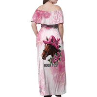 Personalized Kentucky Horse Race Family Matching Off Shoulder Maxi Dress and Hawaiian Shirt Big Hats And Horses Pink Out Party