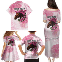 Personalized Kentucky Horse Race Family Matching Puletasi and Hawaiian Shirt Big Hats And Horses Pink Out Party