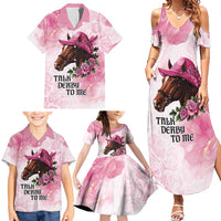 Personalized Kentucky Horse Race Family Matching Summer Maxi Dress and Hawaiian Shirt Big Hats And Horses Pink Out Party