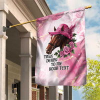 Personalized Kentucky Horse Race Garden Flag Big Hats And Horses Pink Out Party