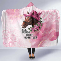 Personalized Kentucky Horse Race Hooded Blanket Big Hats And Horses Pink Out Party