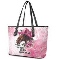 Personalized Kentucky Horse Race Leather Tote Bag Big Hats And Horses Pink Out Party