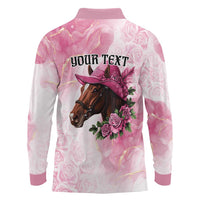 Personalized Kentucky Horse Race Long Sleeve Polo Shirt Big Hats And Horses Pink Out Party