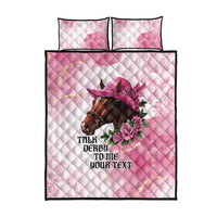 Personalized Kentucky Horse Race Quilt Bed Set Big Hats And Horses Pink Out Party