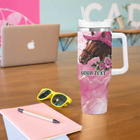 Personalized Kentucky Horse Race Tumbler With Handle Big Hats And Horses Pink Out Party