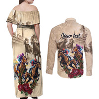 Personalized Kentucky Horse Race Couples Matching Off Shoulder Maxi Dress and Long Sleeve Button Shirt Race for Rosse