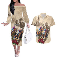 Personalized Kentucky Horse Race Couples Matching Off The Shoulder Long Sleeve Dress and Hawaiian Shirt Race for Rosse