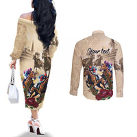 Personalized Kentucky Horse Race Couples Matching Off The Shoulder Long Sleeve Dress and Long Sleeve Button Shirt Race for Rosse