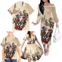Personalized Kentucky Horse Race Family Matching Off The Shoulder Long Sleeve Dress and Hawaiian Shirt Race for Rosse